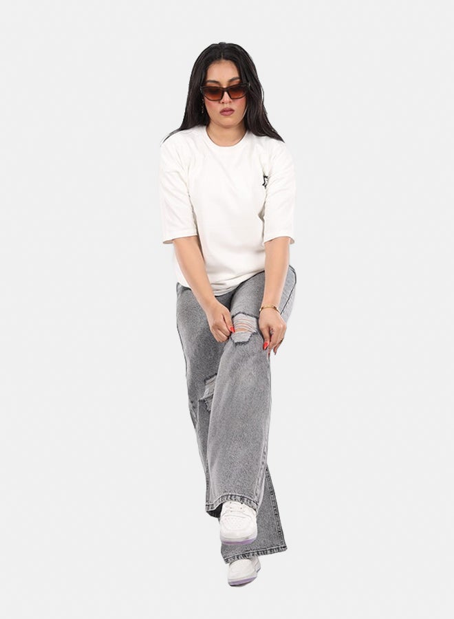 Womens Gray Wide-Leg Jeans